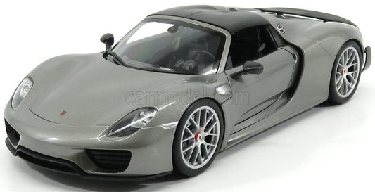 Welly 2015 Porsche 918 Spyder Hardtop (Closed) w/ Carbon Roof Grey Metallic 1:18