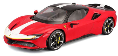 Bburago 2019 Ferrari SF90 Stradale Hybrid 1000HP Assetto Fiorano Red w/ Black & White Stripes 1:18