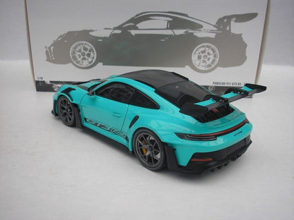 Minichamps 2023 Porsche 911 992 GT3 RS w/ Weissach Pkg Mint Green w/ Dark Silver Wheels 1:18