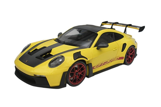 Minichamps 2023 Porsche 911 992 GT3 RS Yellow w/ Weissach Pkg, Pyro Red Wheels & Deco 1:18