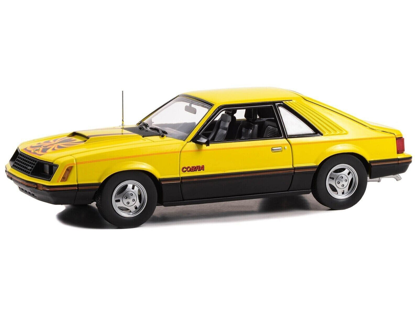 Greenlight 1979 Ford Mustang Cobra Fastback Bright Yellow w/ Black Hood 1:18