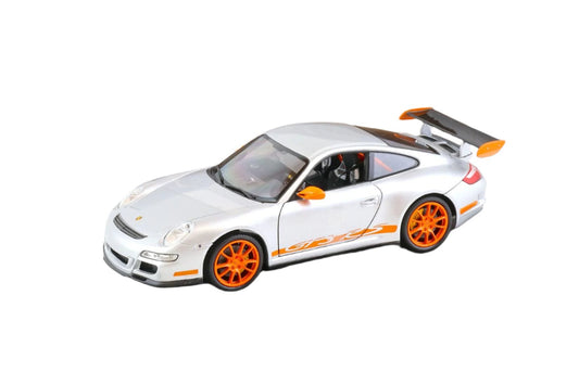 Welly 2007 Porsche 911 (997) GT3 RS Silver w/ Orange Stripe 1:18