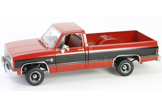 Greenlight Artisan 1984 Chevy K10 Scottsdale Pickup Truck in Apple Red and Midnight Black 1:18