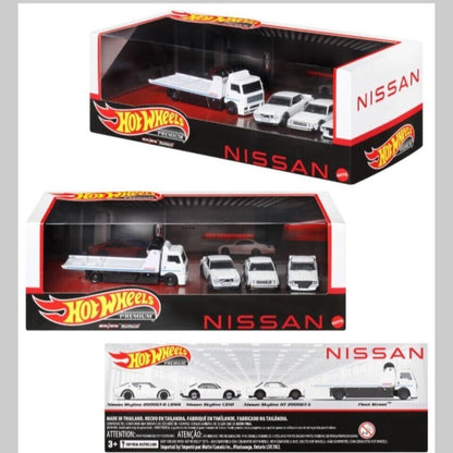 Hot Wheels Premium Collector Set #14 White Nissan Skylines with Nissan Flatbed Truck in Diorama Box 1:64