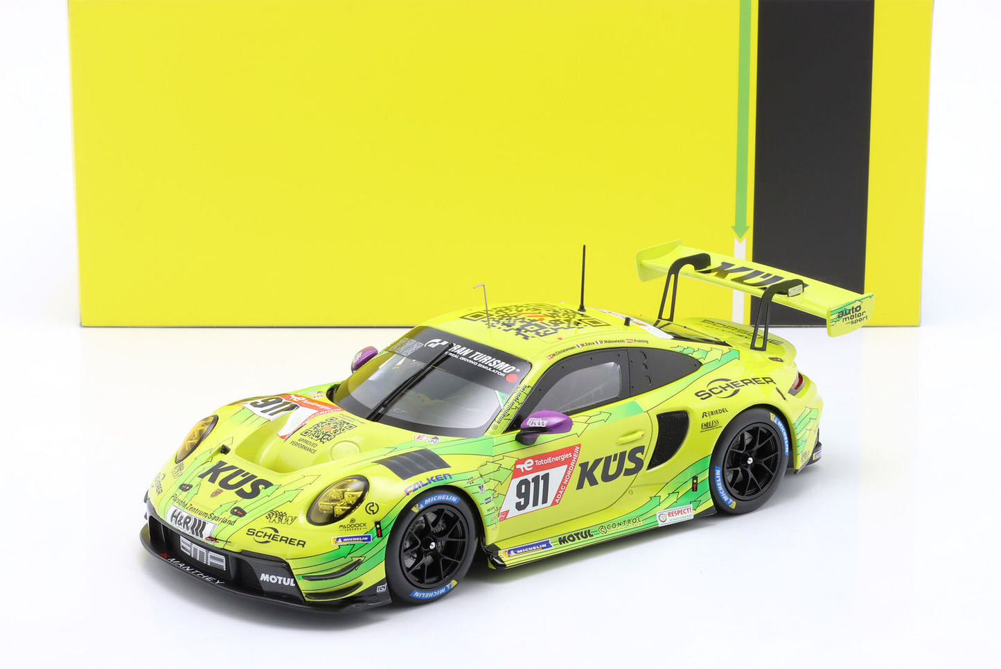 Ixo 2023 Porsche 911 992 GT3 R Team Manthey EMA No 911 IMSA 24hr Nurburgring 2023 Yellow 1:18