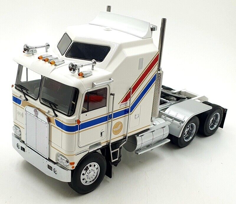 Road Kings 1976 Kenworth K100 Aerodyne Tractor Truck 3 White w/ Red & Blue Stripes 1:18