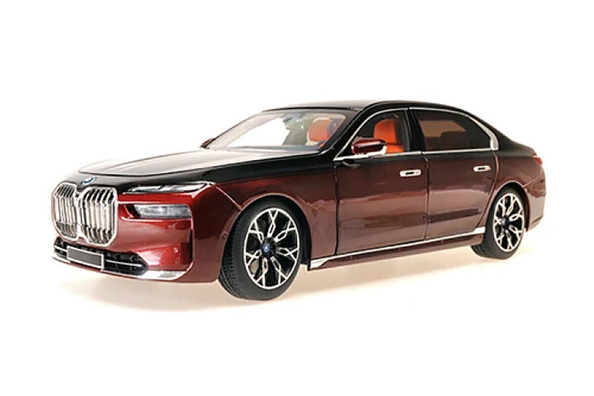 Minichamps 2023 BMW i7 (7 Series) G70 Black and Red Metallic 1:18