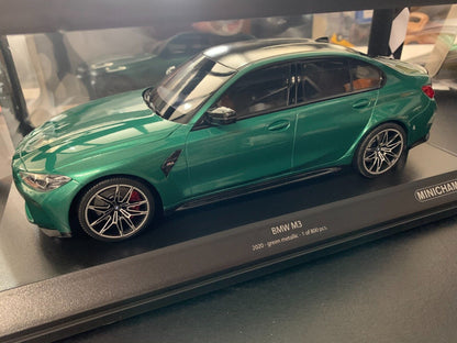 Minichamps 2020 BMW M3 Competition (G80) Isle of Man Green Metallic 1:18 SEALED