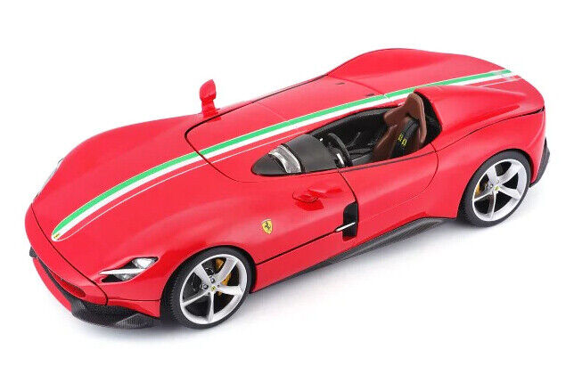 Bburago 2018 Ferrari Monza SP1 Rosso Corsa Red w/ Italian Flag Stripe 1:18