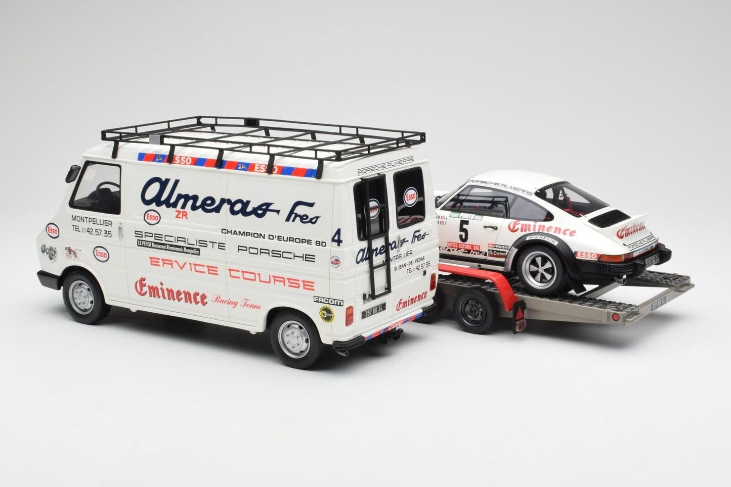 Otto 1981 Porsche Rally Set - 911 SC Gr.4 + Trailer + Citroen C35 Van Assistance Rallye de Portugal White 1:18