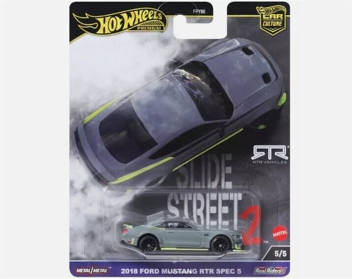 Hot Wheels Premium Slide Street 2018 Ford Mustang RTR Spec 5 Grey & Yellow 1:64