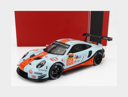 Ixo 2018 Porsche 911 991.2 GT3 RSR 4.0L Team Gulf Racing No 86 WEC LMGTE Sebring 2019 Lt Blue/Orng/Black 1:18