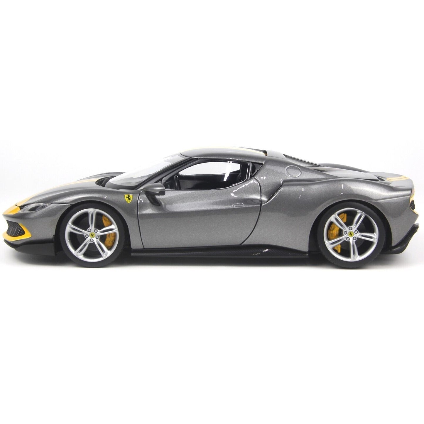 Bburago Ferrari 296 GTB Silver Grey w/ Yellow Accents 1:18