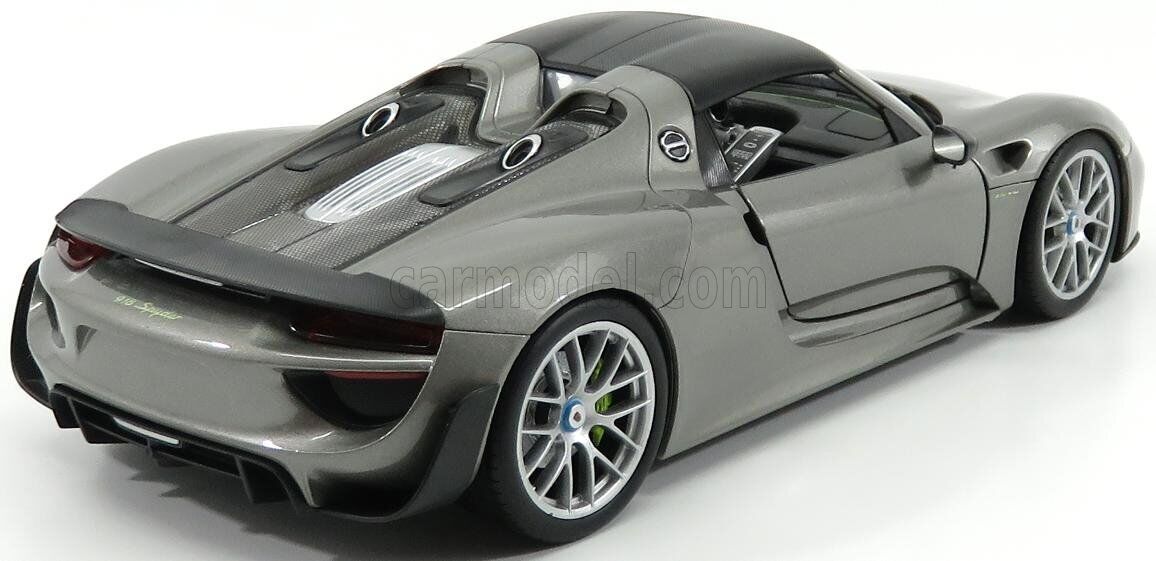 Welly 2015 Porsche 918 Spyder Hardtop (Closed) w/ Carbon Roof Grey Metallic 1:18