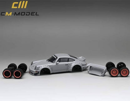 CM Model Porsche 911 964 Widebody w/ Changeable Wings and Wheels Nero Grey 1:64