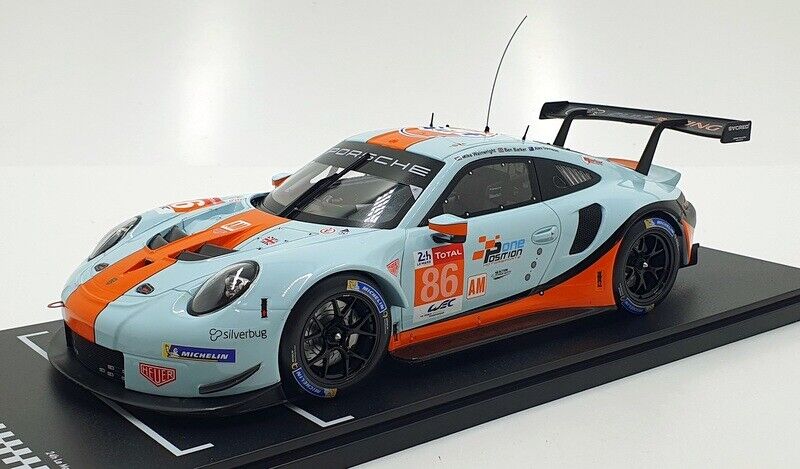 Ixo 2018 Porsche 911 991.2 GT3 RSR 4.0L Team Gulf Racing No 86 WEC LMGTE Sebring 2019 Lt Blue/Orng/Black 1:18