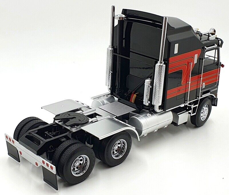 Road Kings 1976 Kenworth K100 Aerodyne Tractor Truck 3 Black w/ Red Stripes 1:18