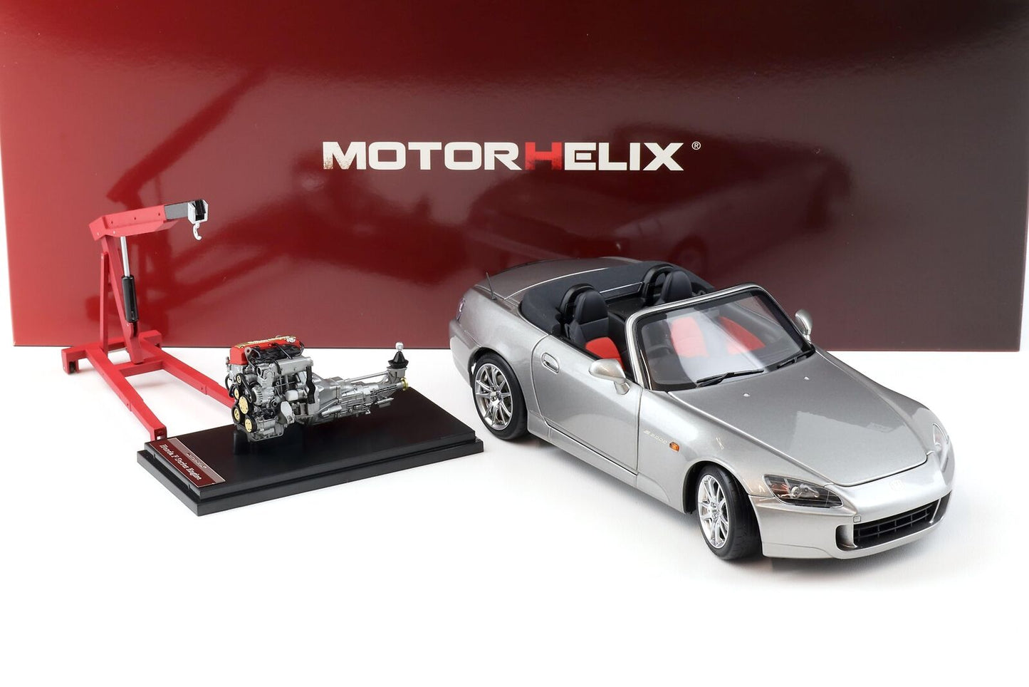 Motorhelix 2000 Honda S2000 (AP2) w/ Engine & Convertible Tops, Silver 1:18 LIMITED