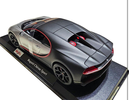 Maisto Bugatti Chiron Sport Matte Black and Silver w/ Red Accents 1:18