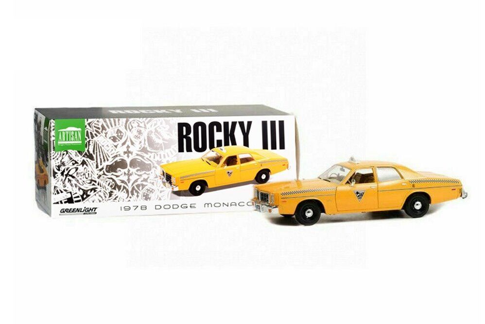 Greenlight 1977 Dodge Monaco City Cab Co from Rocky III Movie Yellow 1:18