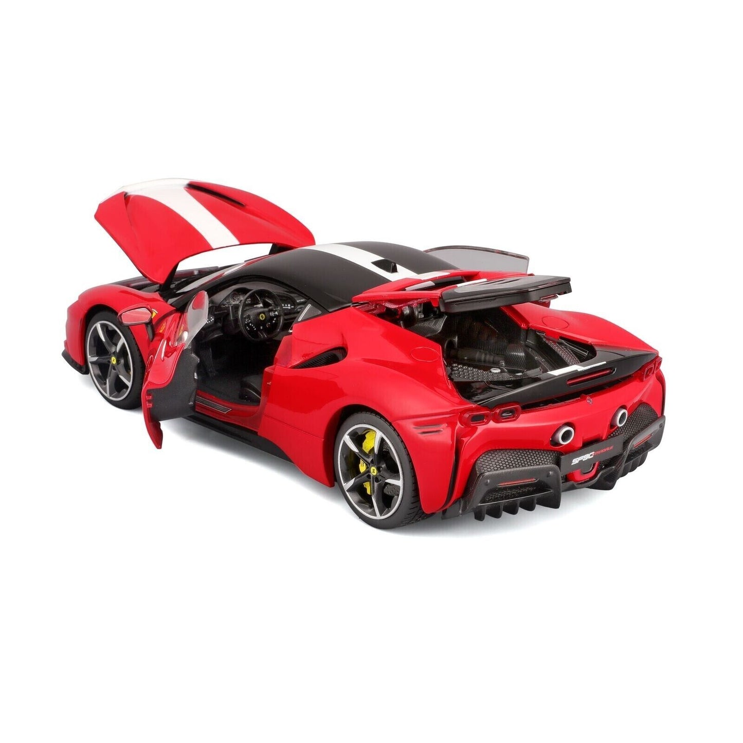 Bburago 2019 Ferrari SF90 Stradale Hybrid 1000HP Assetto Fiorano Red w/ Black & White Stripes 1:18