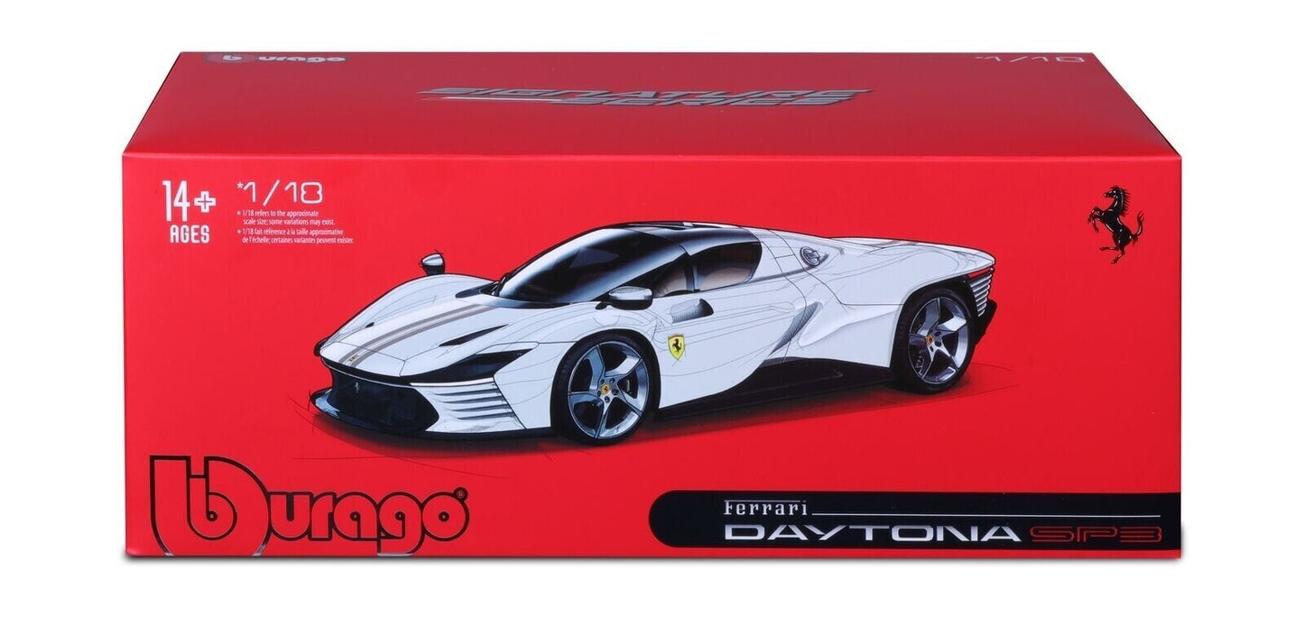 Bburago 2022 Ferrari Daytona SP3 White w/ Black Accents 1:18