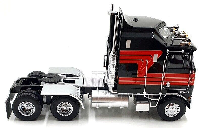 Road Kings 1976 Kenworth K100 Aerodyne Tractor Truck 3 Black w/ Red Stripes 1:18