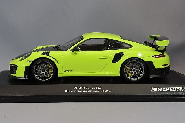 Minichamps 2018 Porsche 911 991.2 GT2 RS Acid Green w/ Silver Magnesium Wheels 1:18