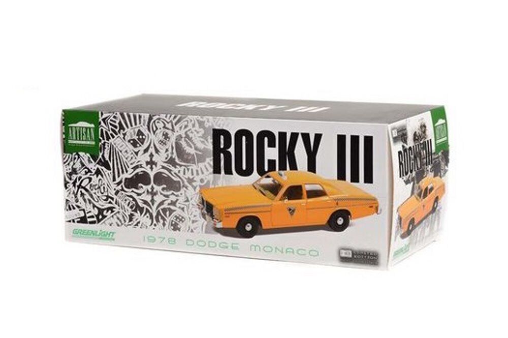 Greenlight 1977 Dodge Monaco City Cab Co from Rocky III Movie Yellow 1:18