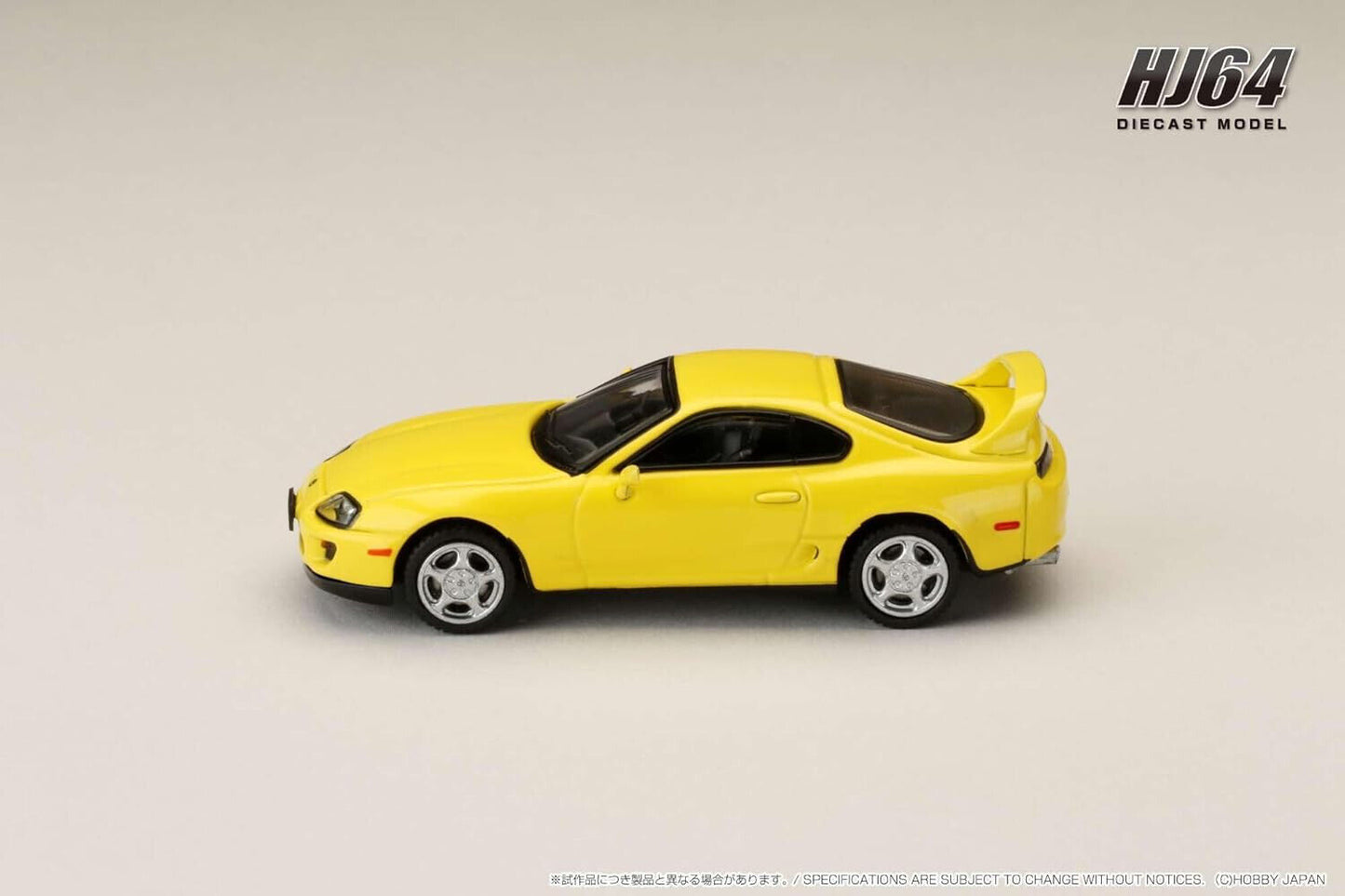 Hobby Japan 1993 Toyota Supra Mk4 (JZA80) w/ Switchable Front Spoiler Yellow 1:64