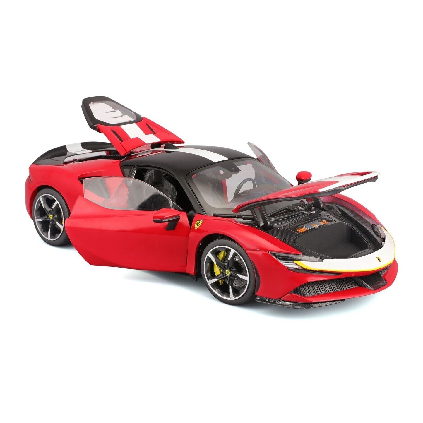 Bburago 2019 Ferrari SF90 Stradale Hybrid 1000HP Assetto Fiorano Red w/ Black & White Stripes 1:18