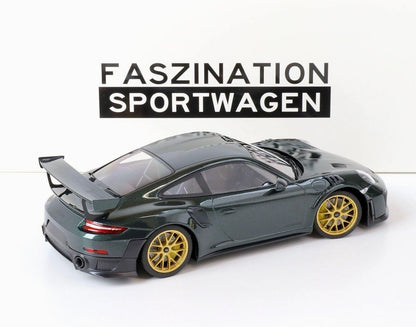 Minichamps 2018 Porsche 911 991.2 GT2 RS, Weissach Pkg British Racing Green Metallic w/ Gold Magnesium Wheels 1:18 SEALED