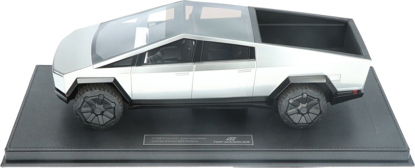 Top Marques Tesla Cybertruck Silver 1:18 Scale Model WITH DISPLAY CASE