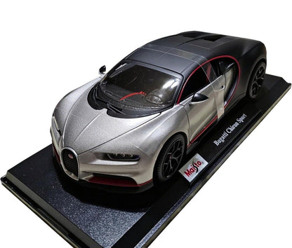 Maisto Bugatti Chiron Sport Matte Black and Silver w/ Red Accents 1:18