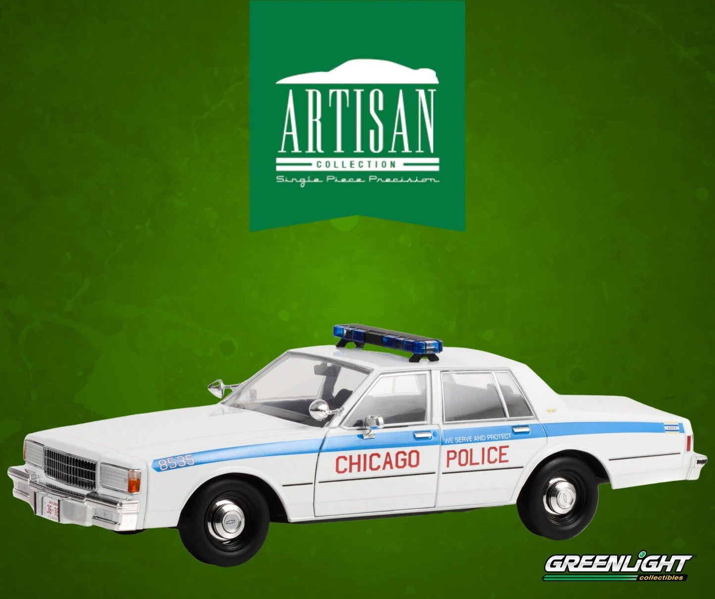 Greenlight 1989 Chevy Caprice Chicago Police Cruiser Blue/White 1:18