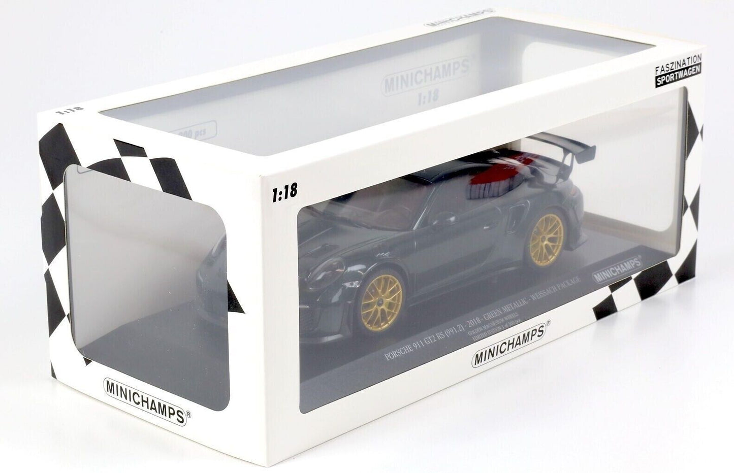 Minichamps 2018 Porsche 911 991.2 GT2 RS, Weissach Pkg British Racing Green Metallic w/ Gold Magnesium Wheels 1:18 SEALED