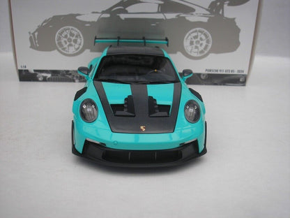 Minichamps 2023 Porsche 911 992 GT3 RS w/ Weissach Pkg Mint Green w/ Dark Silver Wheels 1:18