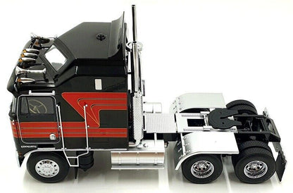 Road Kings 1976 Kenworth K100 Aerodyne Tractor Truck 3 Black w/ Red Stripes 1:18