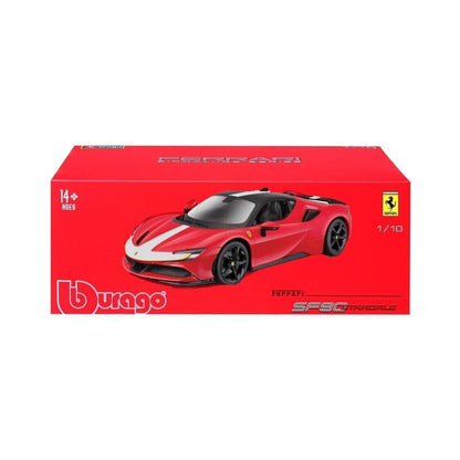 Bburago 2019 Ferrari SF90 Stradale Hybrid 1000HP Assetto Fiorano Red w/ Black & White Stripes 1:18