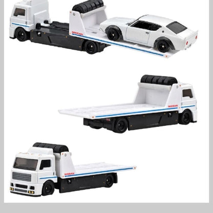 Hot Wheels Premium Collector Set #14 White Nissan Skylines with Nissan Flatbed Truck in Diorama Box 1:64