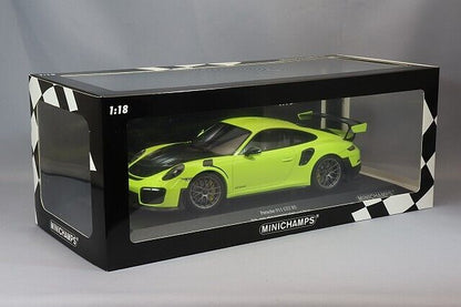 Minichamps 2018 Porsche 911 991.2 GT2 RS Acid Green w/ Silver Magnesium Wheels 1:18