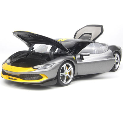 Bburago Ferrari 296 GTB Silver Grey w/ Yellow Accents 1:18