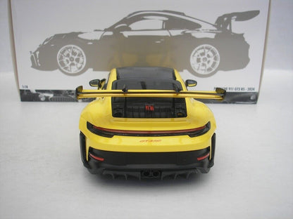 Minichamps 2023 Porsche 911 992 GT3 RS Yellow w/ Weissach Pkg, Pyro Red Wheels & Deco 1:18