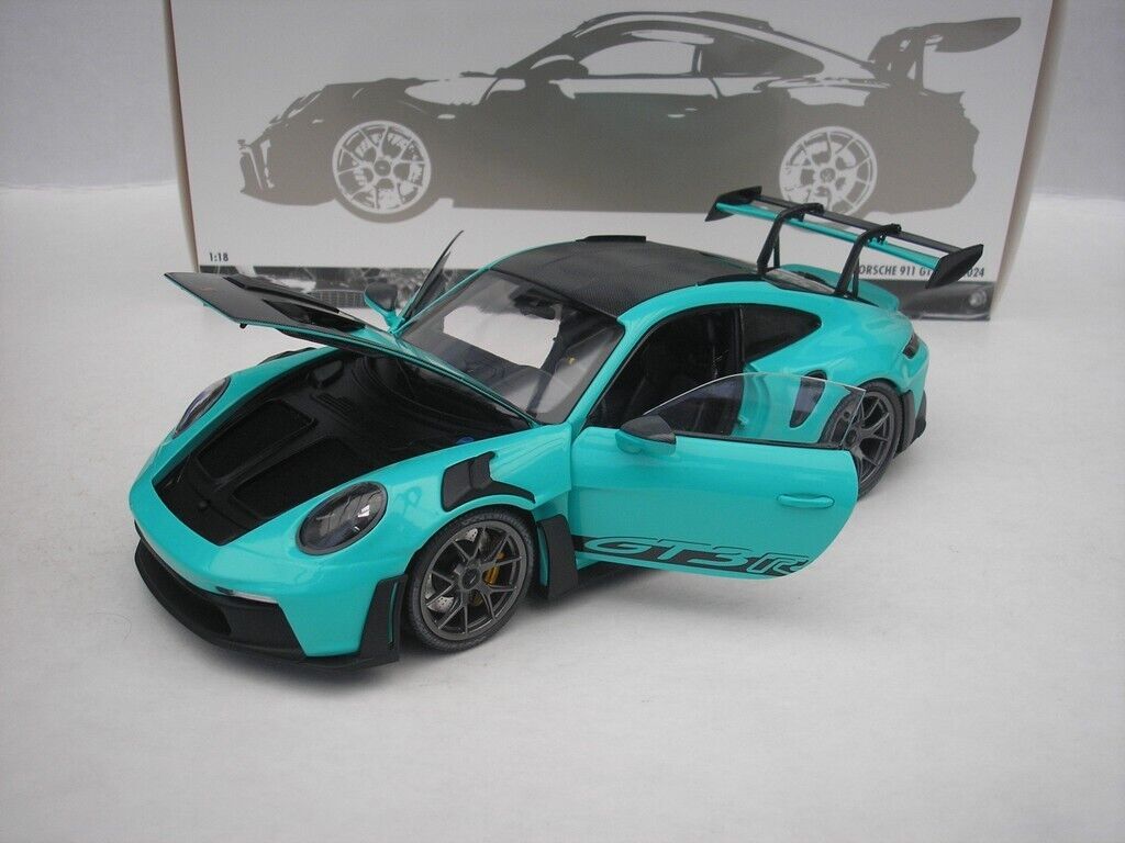 Minichamps 2023 Porsche 911 992 GT3 RS w/ Weissach Pkg Mint Green w/ Dark Silver Wheels 1:18