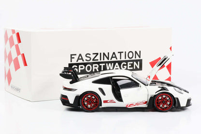 Minichamps 2023 Porsche 911 992 GT3 RS White w/ Pyro Red Wheels 1:18