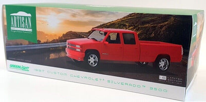 Greenlight Artisan 1997 Chevy Silverado Crew Cab 3500 Pickup Victory Red 1:18