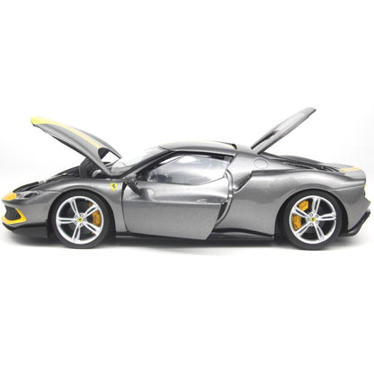 Bburago Ferrari 296 GTB Silver Grey w/ Yellow Accents 1:18