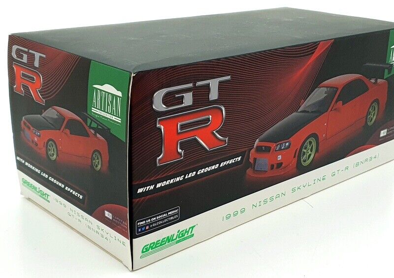 Greenlight 1999 Nissan Skyline GT-R (R34) Red w/ Black Hood & LED Ground Effects 1:18