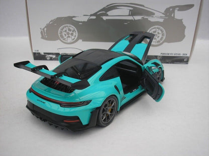 Minichamps 2023 Porsche 911 992 GT3 RS w/ Weissach Pkg Mint Green w/ Dark Silver Wheels 1:18