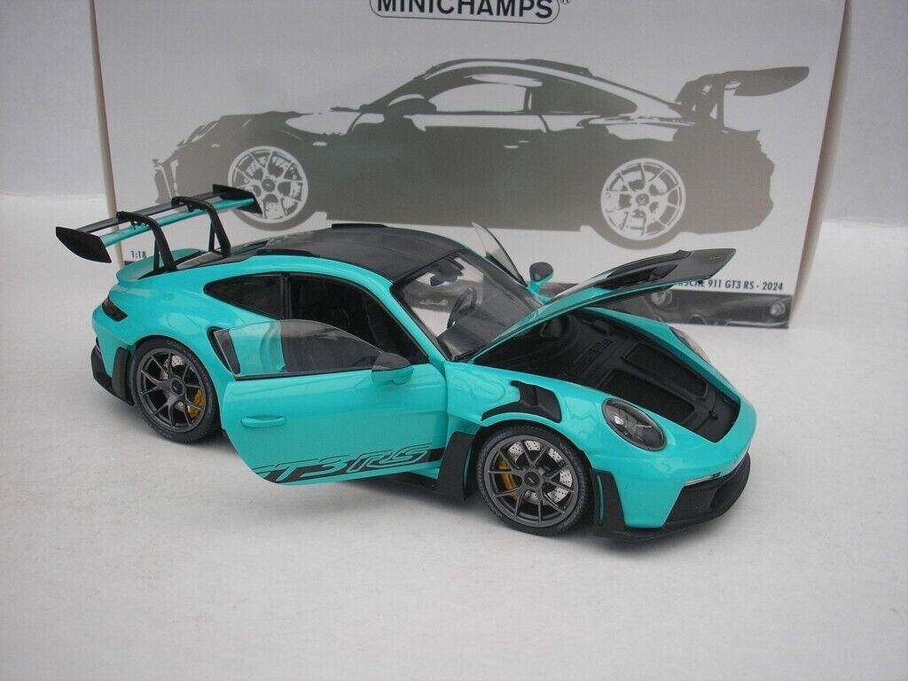 Minichamps 2023 Porsche 911 992 GT3 RS w/ Weissach Pkg Mint Green w/ Dark Silver Wheels 1:18